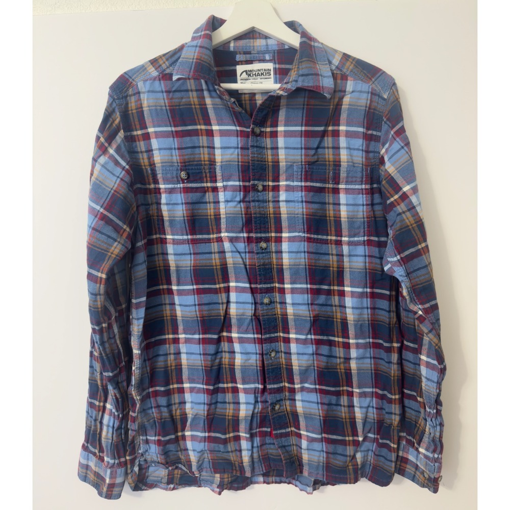 Mountain Khakis Flannel Shirt Mens Medium Blue Plaid Excellent Organic Cotton